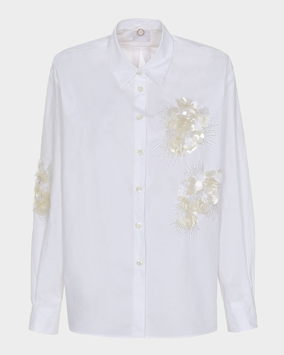 Bead & Sequin Floral Cotton Blouse